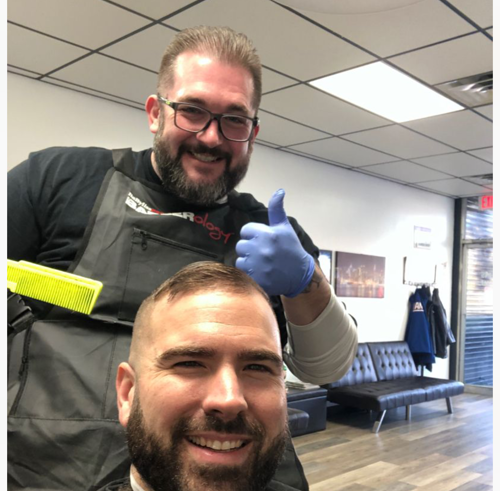 Big Steve the Barber at work